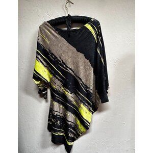 Voxx New York Women's Asymmetric Hem Tunic Top Long Sleeve Paint Stripe Print